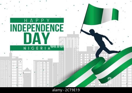 1st October Nigeria Independence Day template. man running with flag. vector illustration Stock Vector