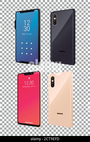 four mockup smartphones devices icons vector illustration design Stock Vector