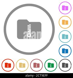 Compressed folder flat color icons in round outlines on white background Stock Vector
