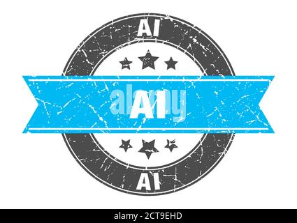 ai round stamp with ribbon. sign. label Stock Vector