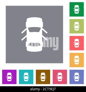 Car open doors dashboard indicator flat icons on simple color square backgrounds Stock Vector
