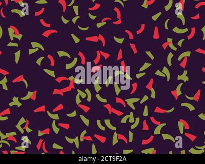 Confetti seamless pattern, green and red flying particles on a dark background. Christmas colors. Vector illustration Stock Vector