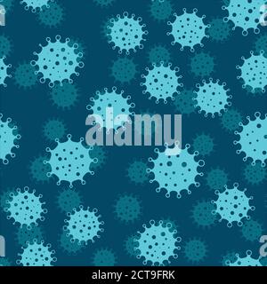Coronavirus seamless background pattern. Blue virus silhouettes. COVID-19 desease theme. Simple flat vector illustration Stock Vector
