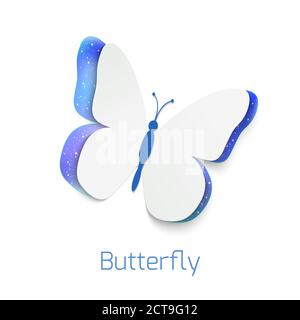 Butterfly cut out of paper isolated on white background. Abstract narure design. Realistic vector illustration of papercut butterfly. Stock Vector