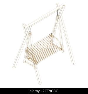 Wireframe of a wooden swing from brown lines isolated on white background. Isometric view. 3D. Vector illustration Stock Vector