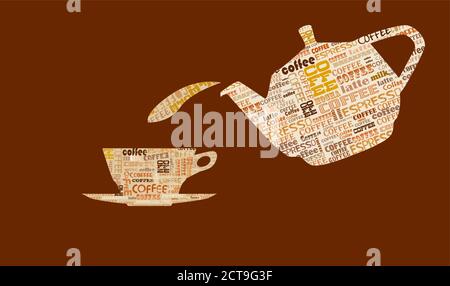 coffee design template, word cloud, coffee menu, free copy space, vector Stock Vector