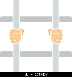Hands Holding Prison Bars Icon. Flat Color Design. Vector Illustration. Stock Vector