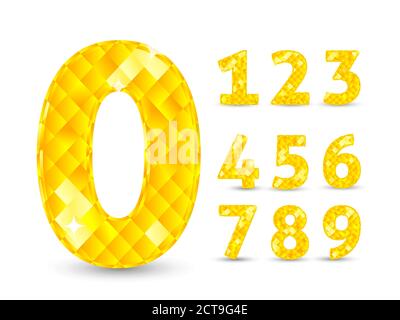 Realistic vector illustration with diamond numbers set. Number set, from 1 to 9. Diamond numbers set Stock Vector