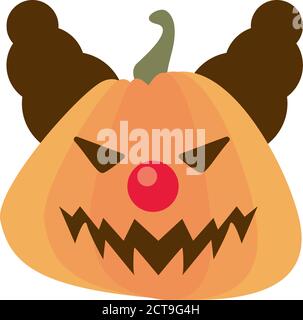 halloween pumpkin with evil clown flat style icon vector illustration design Stock Vector