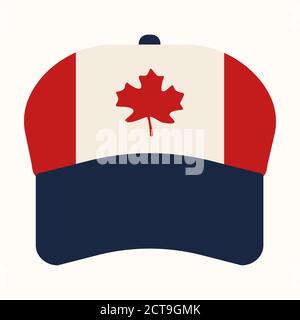 Cap with canadian flag on white isolated backdrop. Maple leaf for invitation or gift card, souvenir shop, social banner, holiday flyer. Phone case or Stock Vector