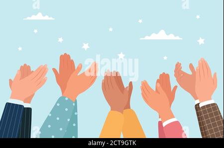 Clapping hands, different people applaud. Vector illustration in flat style Stock Vector