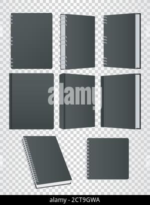 set of books and notebooks mockup color black icons vector illustration design Stock Vector