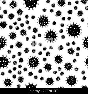 Coronavirus seamless background pattern. Black virus silhouettes. COVID-19 desease theme. Simple flat vector illustration Stock Vector