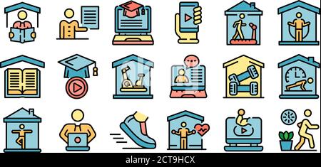 Home training icons set vector flat Stock Vector