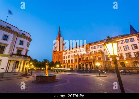 Germany, Hesse, Wiesbaden, Hessian Landtag, Market Church and new town hall Stock Photo