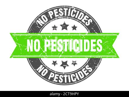 no pesticides round stamp with ribbon. sign. label Stock Vector