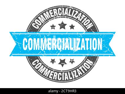 commercialization round stamp with ribbon. sign. label Stock Vector