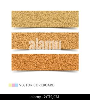 Cork board banner texture. Realistic vector illustration web banners with shadow isolated on white background. Stock Vector