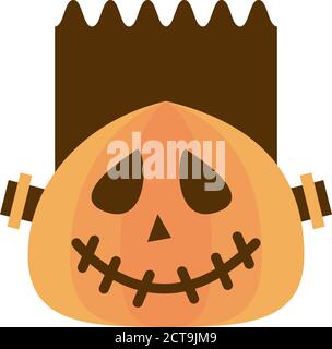 halloween pumpkin with frankenstein face flat style icon vector illustration design Stock Vector