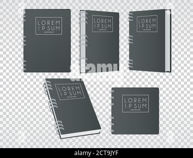 five notebooks mockup color black icons vector illustration design Stock Vector