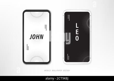 Set of mobile phone wallpaper vectors in black and white resonance theme with people names Stock Vector
