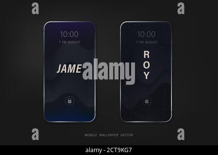 Set of mobile phone wallpaper vectors in dark blue universe theme with people names Stock Vector