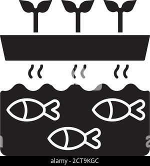 Aquaponics black glyph icon Stock Vector