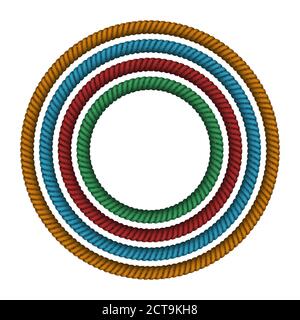 Vector Nautical thick rope. Navy rope of different color for border or frame. Climbing twisted rope for lasso or marine knots. Stock Vector