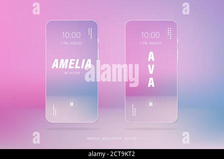 Gradient soft pink and light blue mobile phone wallpaper vectors with people names Stock Vector