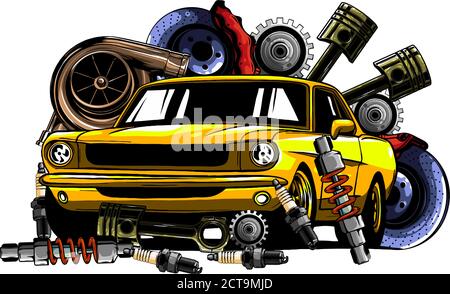 Vector illustration of Car Spares Frame and parts black silhouette Stock  Vector Image & Art - Alamy