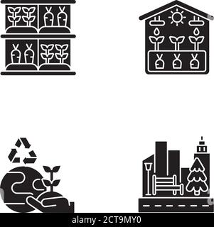 Ecological production flat design long shadow glyph icons set Stock Vector