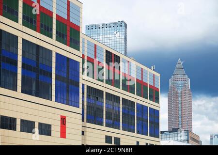Germany, Hesse, Frankfurt, Trade fair premises, Exhibition hall ten, Messe Torhaus and Trade Fair Tower in the background Stock Photo