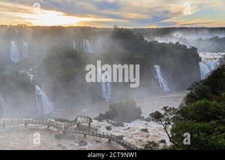 South America, Brazil, Parana, Iguazu National Park, Iguazu Falls in the evening Stock Photo