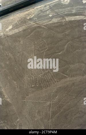 Peru, Ica, Nasca Lines, view of the hands, aerial view Stock Photo