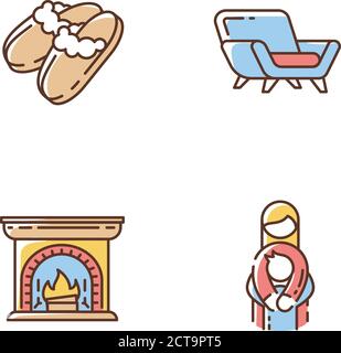 Cozyness mood RGB color icons set Stock Vector