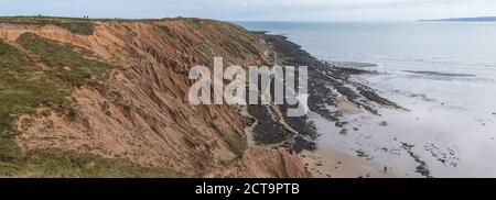 Multiple image panorama of the cliffs and rock pools which make up ...