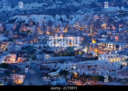 Turkey, Eastern Anatolia, Cappadocia, Goereme National Park, Goereme in the evening Stock Photo