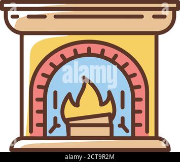 Wood burning fireplace RGB color icon Stock Vector
