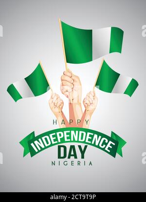 1st October Nigeria Independence Day. hand holding nigerian flag Stock Vector