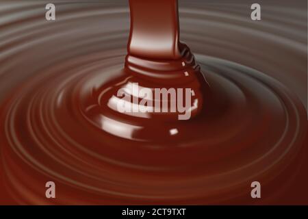 Melted chocolate dripping close-up, realistic vector illustration Stock Vector