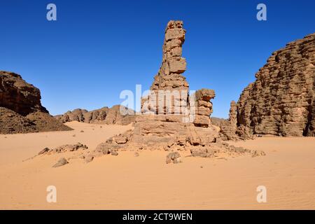 Africa, Algeria, Sahara, Tassili N'Ajjer National Park, Tadrart, Rocky landscape in Immourouden area Stock Photo