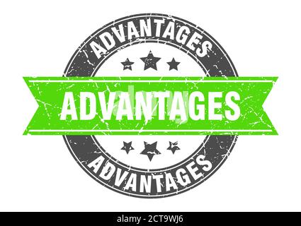 advantages round stamp with ribbon. sign. label Stock Vector