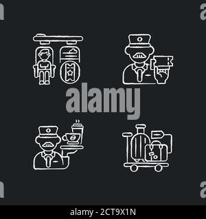 Premium railway service chalk white icons set on black background Stock Vector