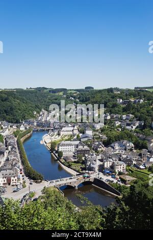 Belgium, Ardennes, Bouillon, Townscape with Semois River Stock Photo