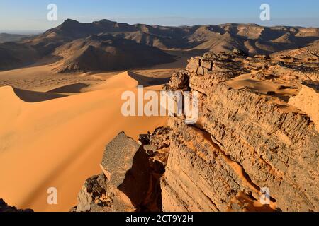 Africa, Algeria, Sahara, Tassili N'Ajjer National Park, Western escarpment of Tadrart plateau Stock Photo