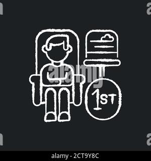 First class travel chalk white icon on black background Stock Vector