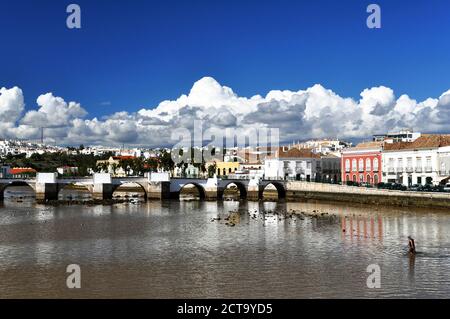 Portugal, Algarve, Tavira, Old town and bridge Stock Photo