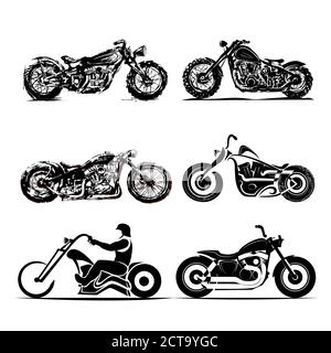 chopper motorcycle silhouette classic road motorbikes custom Stock Vector