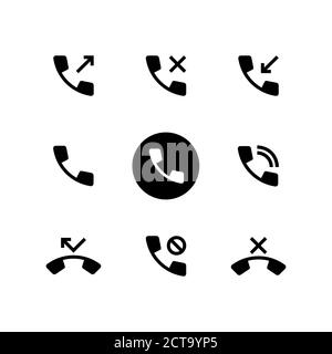 Phone activity icon in black. Rejected, missed, incoming and outgoing call. Vector on isolated white background. EPS 10 Stock Vector