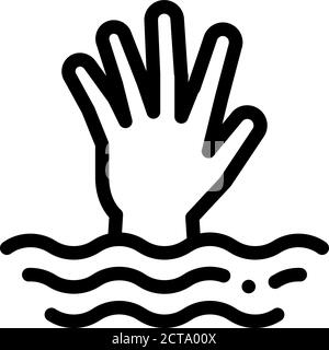 saving drowning man icon vector outline illustration Stock Vector